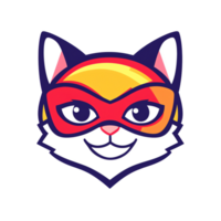 Adorable superhero cat with red mask on transparent background perfect for logos and designs png
