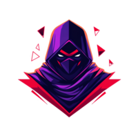 Mysterious hooded assassin with glowing eyes on transparent background illustration between 100 and 200 characters png