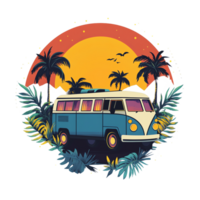 vw bus in the sunset with palm trees and palm trees png