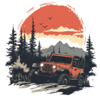 an image of a jeep driving through the forest png