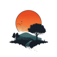 Sunset Landscape Trees, Hill, Path png