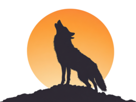 Wolf howling at sunset silhouette for design projects png