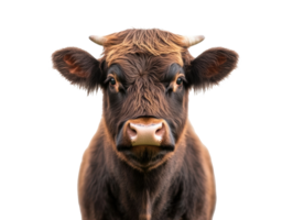 A close-up view of a brown cow showing its curious expression png