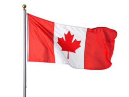 Canada flag waving in the wind against a clear sky background png