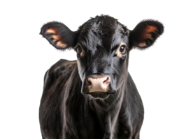 Black calf looking curiously at the camera in a farm setting png