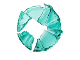 Broken glass forming a circular shape in turquoise color for design png