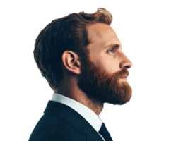 Profile view of a man with beard wearing a suit png