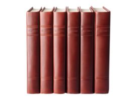 Classic leather bound books arranged neatly on a shelf png