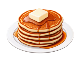 Delicious stack of pancakes drizzled with syrup and butter png