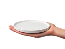Empty ceramic plate held in a hand for display and presentation png