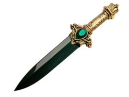 Elegant dagger with emerald accent and ornate handle design png