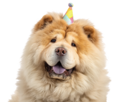 Festive celebration with a cheerful chow chow wearing a party hat png