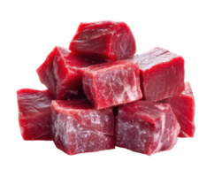 Fresh cut beef cubes ready for cooking in a dish png