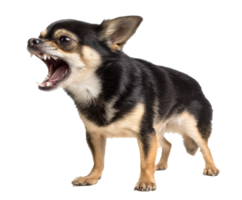 Aggressive chihuahua showing teeth in playful defense mode png