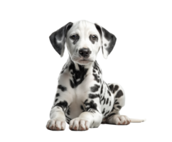 Playful Dalmatian puppy resting with curious expression png