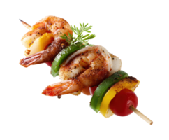 Delicious shrimp and vegetable skewers grilled to perfection png