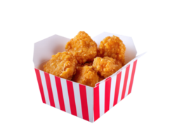 Crispy golden chicken nuggets served in a classic striped box png