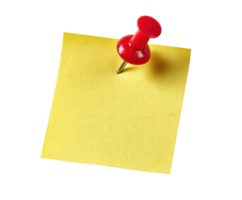 Sticky note with red push pin for office organization png