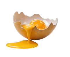 Egg yolk spilling from broken eggshell for culinary preparation png