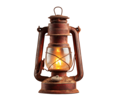 Vintage lantern emitting warm glow in rustic setting png