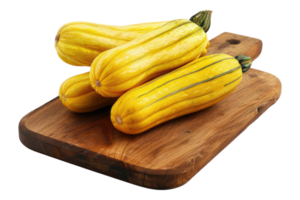 Delicate squash on a wooden chopping board isolated on transparent background png