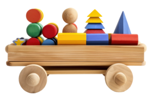 Cart of wooden toys isolated on transparent background png