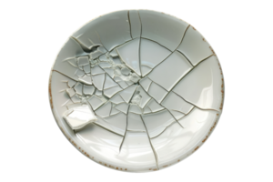 Ceramic plate fractured broken isolated on transparent background png