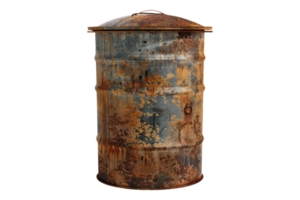 Old rusty metal trash can isolated on transparent background png
