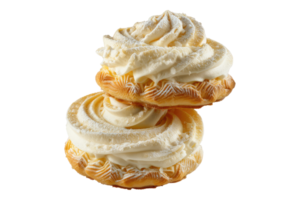 Two pastry pieces with cream on top of each other png