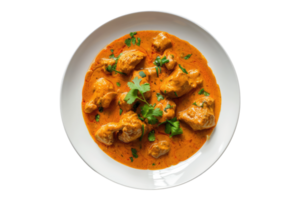 White plate of butter chicken isolated on transparent background png