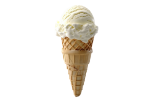 Vanilla ice-cream scoop on waffle cone isolated on transparent background png