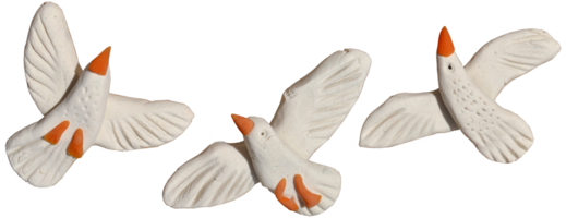 set of white cute seagull birds in flight made of plasticine png