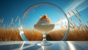 Dessert Glass Presentation with Creamy Treat in Golden Wheat Field photo