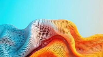 Fabric Drapes Displaying Futuristic Texture And Weave In Orange And Blue With A Soft Light Against Background Fashionable And New. photo