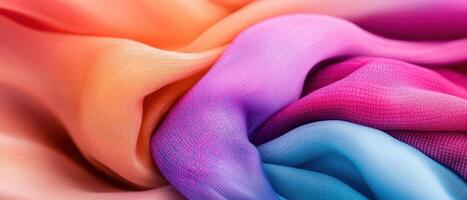 Colorful Fabric Waves Showing Futuristic Fashion, Textile Art, Woven Material, Gradient Colors, Gentle Curves, Abstract Design photo