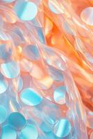 Shiny Fabric with Circular Patterns. Futuristic Aesthetic with Soft, Warm Light. Fashion Material Texture. photo