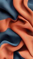 Fabric texture details presenting futuristic fashion cloth waves. Blue orange colors, soft shadows, abstract material textile design backdrop. photo