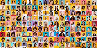 This vibrant portrait collection showcases diverse individuals, expressing a range of emotions and experiences that highlight lifestyles and connections. photo