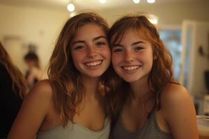 Two girls smiling at the camera photo