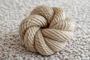 A ball of yarn on a carpet photo