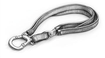 A drawing of a leather leash with a metal clasp photo
