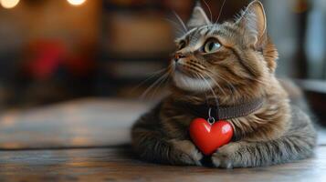 A cat with a red heart on its collar photo