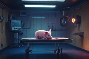 Pig on Operating Table in Laboratory photo