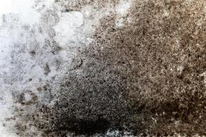 A textured concrete wall with a faded white patch of paint on the left side and darker brown patches on the right photo