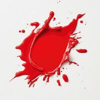Vibrant red paint splash on white photo