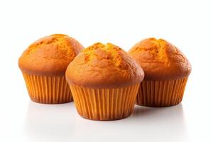 Golden corn muffins freshly baked delicious treat perfect for breakfast or snack three muffins sweet photo