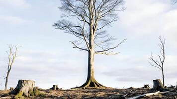 A tree with no leaves standing in a field photo