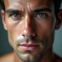 A man with a wet face and a beard photo