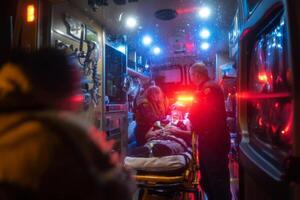 A man is being carried into an ambulance photo