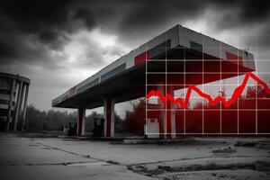 A gas station with a red line going up photo